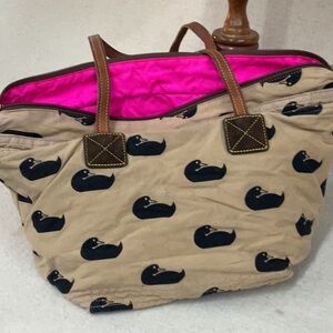 Tan and Pink Tote Bag with Black Pattern